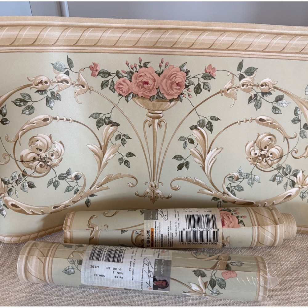 Lynette Jennings Timeless Floral Wallpaper Border 3 Rolls Sage Green Pink Rose